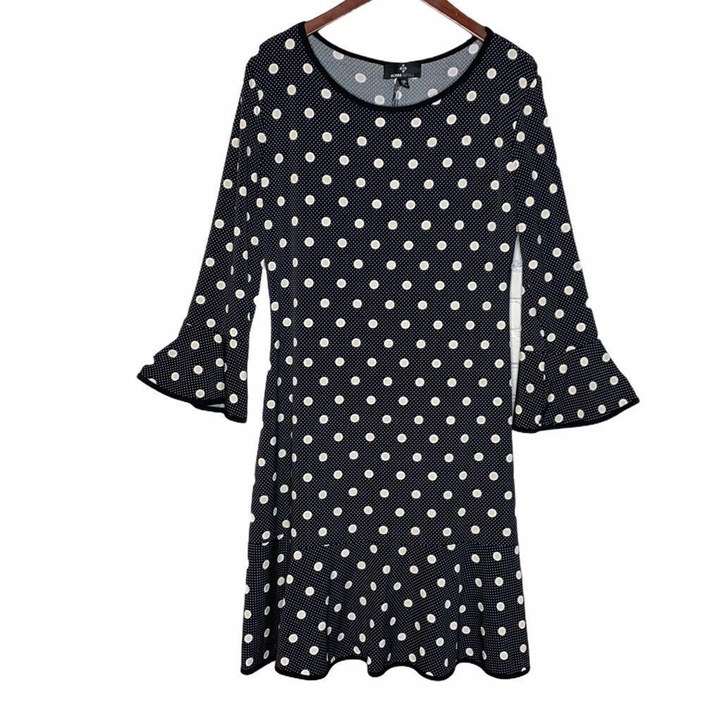 Ronni Nicole Bell Sleeve Polka Dot Knee Length Shift Dress Black 12‎